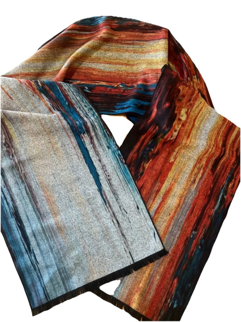 artsy Gorgeous Vibrant Elegant Scarf Abstract Contemporary Reversible 76x11” - Picture 3 of 5